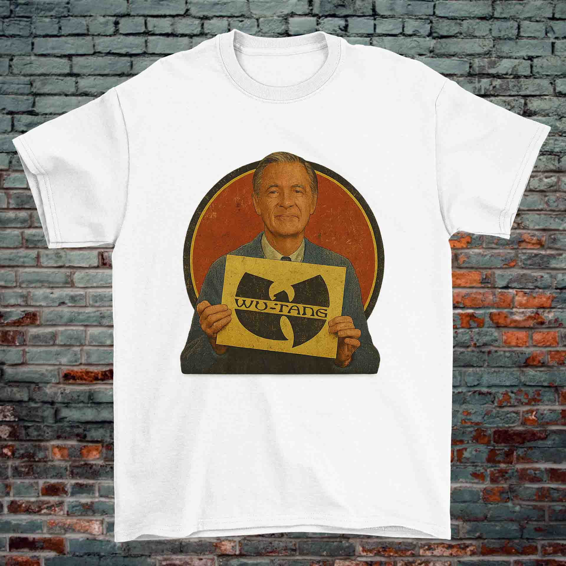 Mr. Rogers x Wu-Tang Mashup T-Shirt – Kindness Meets Clan (Black & White, 100% Cotton) - Image 2